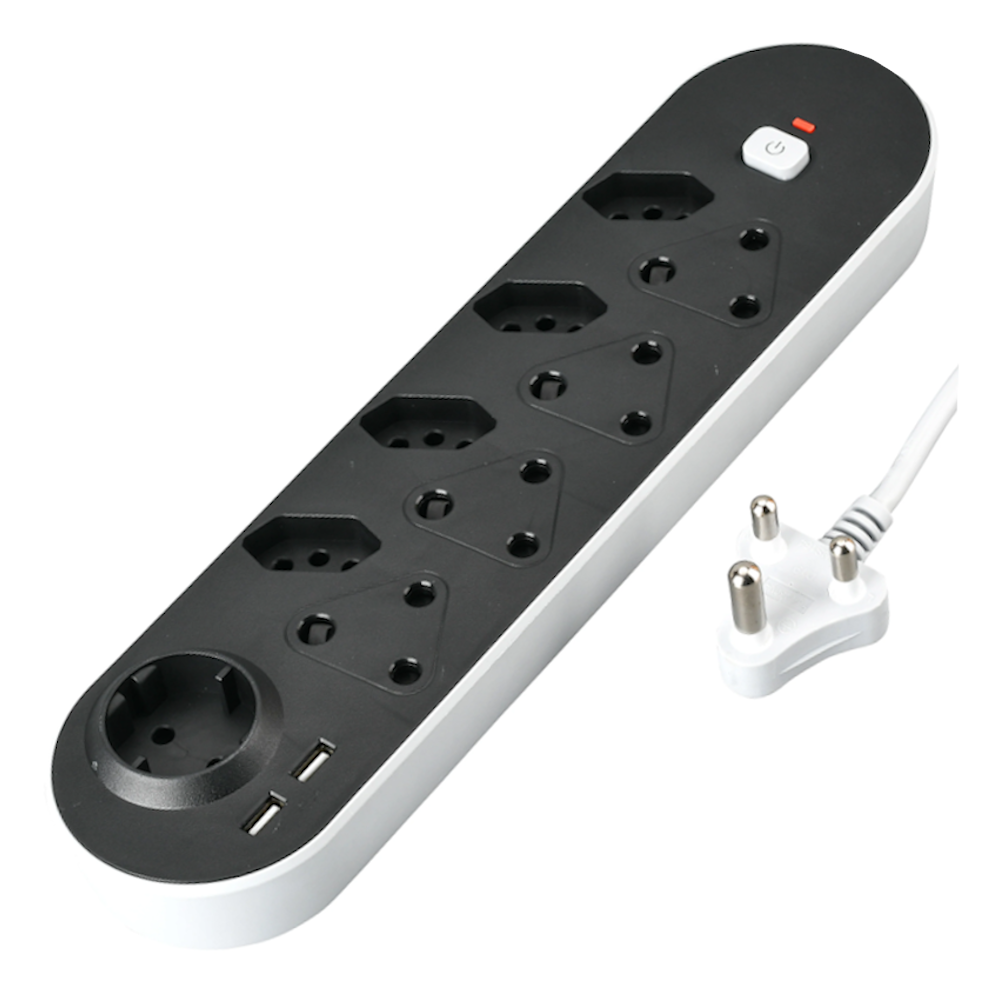 9 Way Black Multiplug with 2 USB Ports